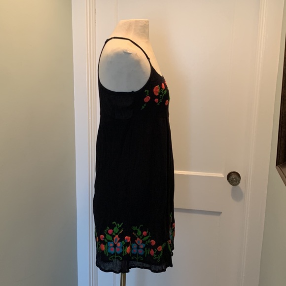 Vintage Y2K Buffalo Black Floral Embroidered Empire Babydoll Dress Size Large - Picture 6 of 10